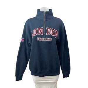 Zone One Blue Embroidered Logo High Neck Long Sleeve Swetaer Sweatshirt Top Sz L